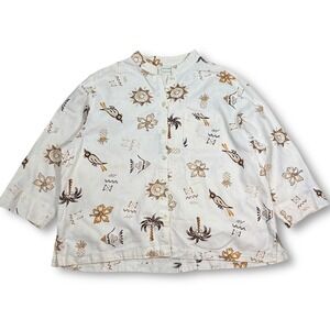 Vintage White Stag XL Linen Blend Tropical Hawaiian Shirt Birds Fish Palms